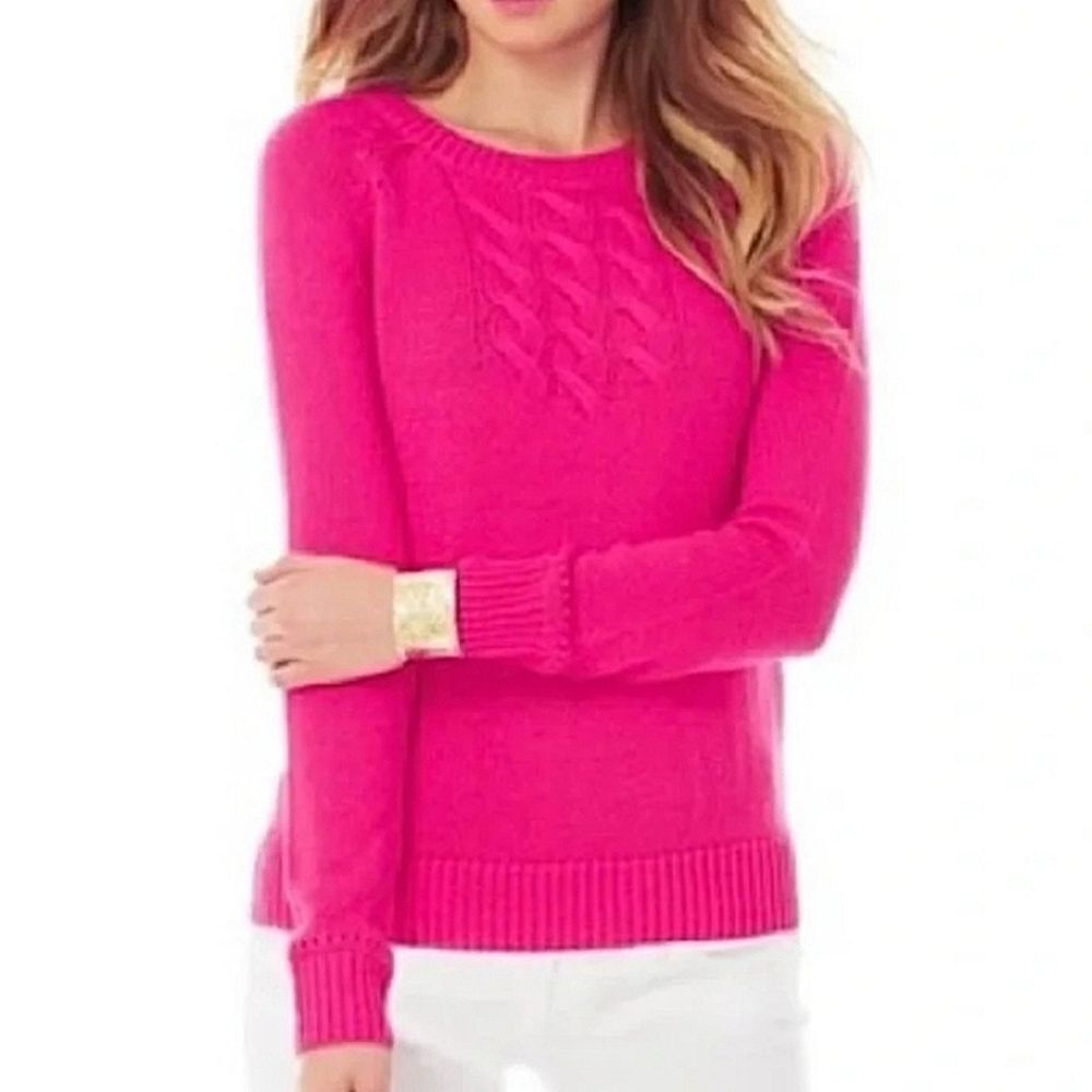 Lilly Pulitzer Pink Seana Pullover Cable Knit Sweater XS Spring‎ Easter